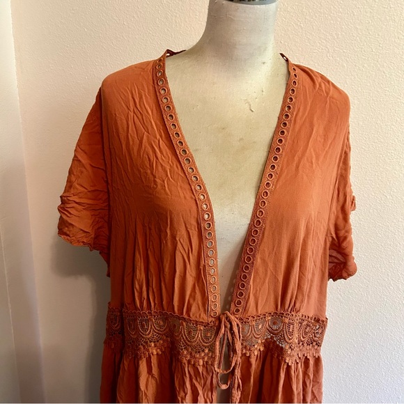 Torrid duster dress brown with lace inset sz 3X good condition - Picture 2 of 6